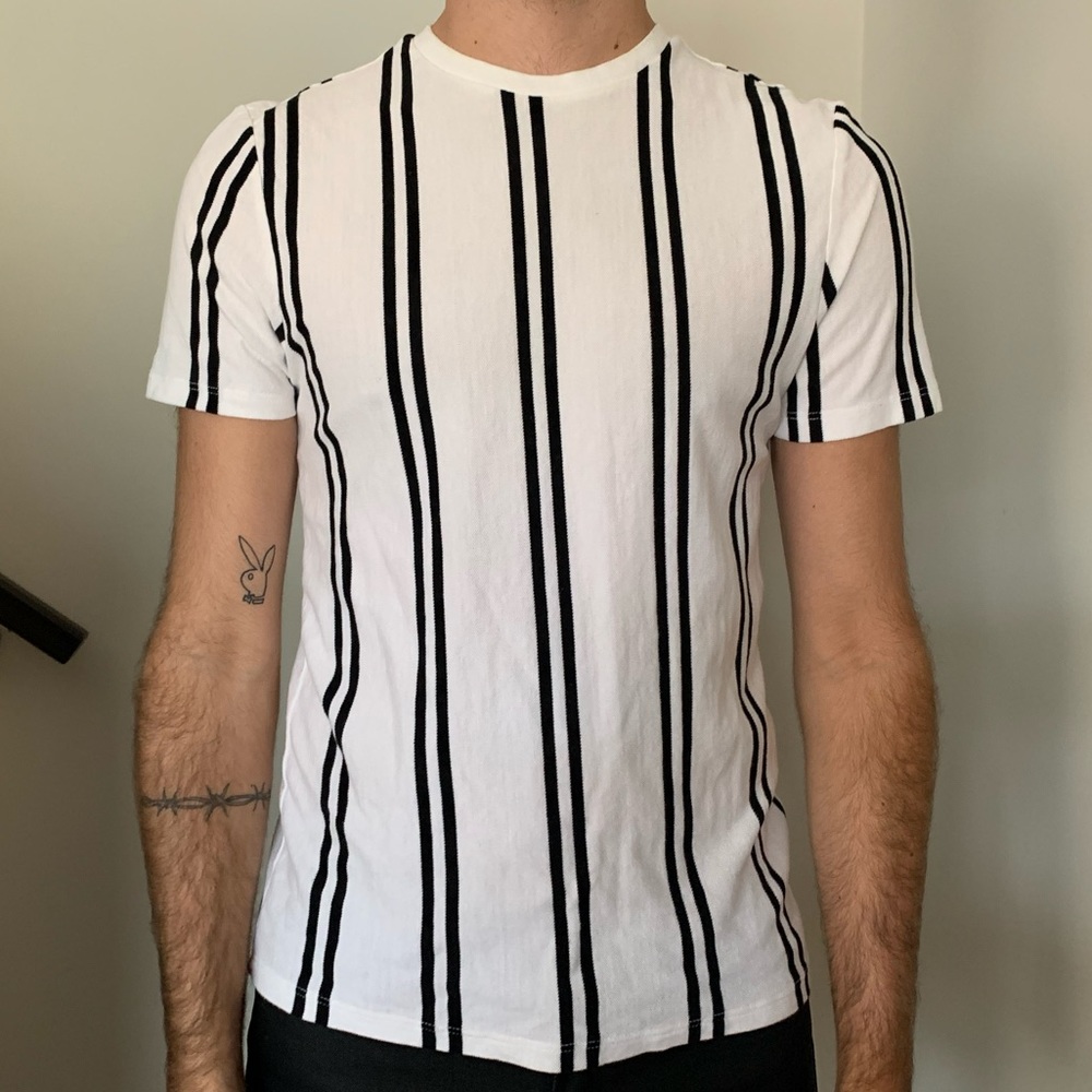 TOPMAN Striped Tee, Black & White Stripe